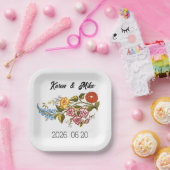Stylish Kalocsai flowers - personalized wedding Pappteller (Party)
