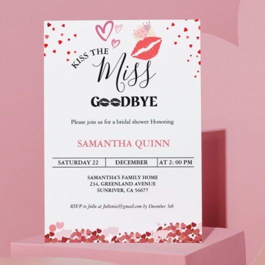 Stylish Kiss Miss Goodbye Red Lips Brautparty Einladung