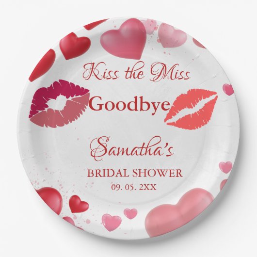 Stylish  Kiss Miss Goodbye Red Lips Bridal Shower Pappteller (Vorderseite)