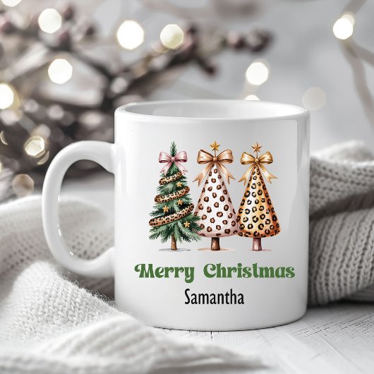 Stylish Leopard Christmas Trees Custom Name Mug Kaffeetasse