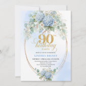 Stylish Light Blue Hydrangeas 90th Birthday Invite Einladung (Vorderseite)