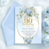 Stylish Light Blue Hydrangeas 90th Birthday Invite Einladung