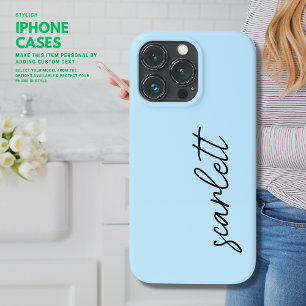 Stylish Light Blue Monogram iPhone Case mit Name
