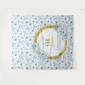 Stylish Light Blue Sweet 16 Gold Glitzer Banner Wandteppich (Vorderseite (Horizontal))