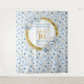 Stylish Light Blue Sweet 16 Gold Glitzer Banner Wandteppich (Vorderseite)