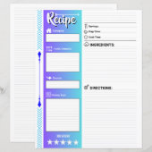 Stylish Lined Recipe Pages (Letter Format Paper) (Vorne/Hinten)
