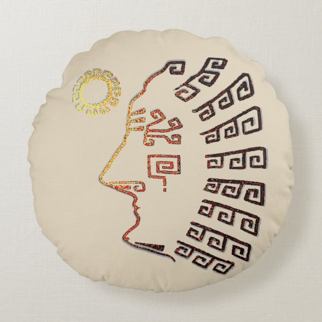 Stylish Machu Picchu Silhouette auf Beige Rundes Kissen (Vorderseite)