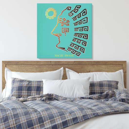Stylish Machu_Picchu Zeichnend auf Aquamarin Leinwanddruck (Insitu (Schlafzimmer))