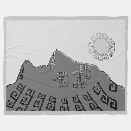 Stylish Machu Picchu Zeichnend auf der Silver Gray Fleecedecke (Vorderseite (Horizontal))