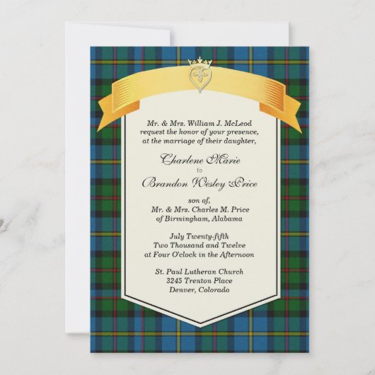 Stylish MacLeod Tartan Karierte Custom Wedding Einladung (Vorderseite)