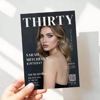 Stylish Magazine Cover Photo 30th Birthday QR Code Einladung