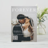 Stylish Magazine Style Qr Code Wedding Einladung (Stehend Vorderseite)