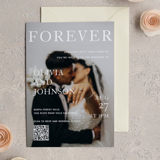Stylish Magazine Style Qr Code Wedding Einladung