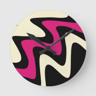 Stylish Magenta Beige Black Runde Wanduhr
