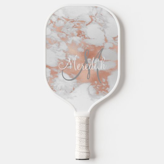 Stylish Marble-look Monogram Initial Name Pickleball Schläger (Vorderseite)