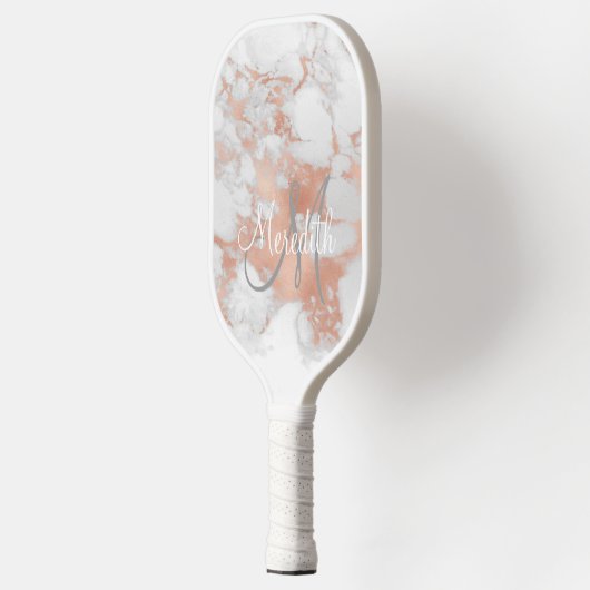 Stylish Marble-look Monogram Initial Name Pickleball Schläger (Links)