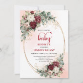 Stylish Maroon Flowers Greenery Baby Shower Invite Einladung (Vorderseite)