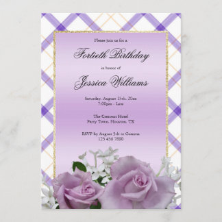 Stylish Mauve Floral 40. Geburtstag Einladung