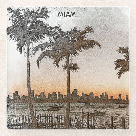 Stylish Miami Florida Vintag Skyline Glasuntersetzer (Vorderseite)