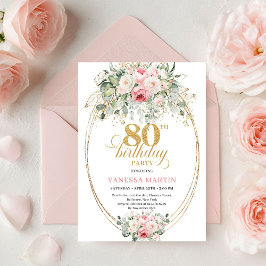 Stylish Minimal Blush Floral 80th Birthday Invite Einladung
