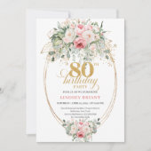 Stylish Minimal Blush Floral 80th Birthday Invite Einladung (Vorderseite)