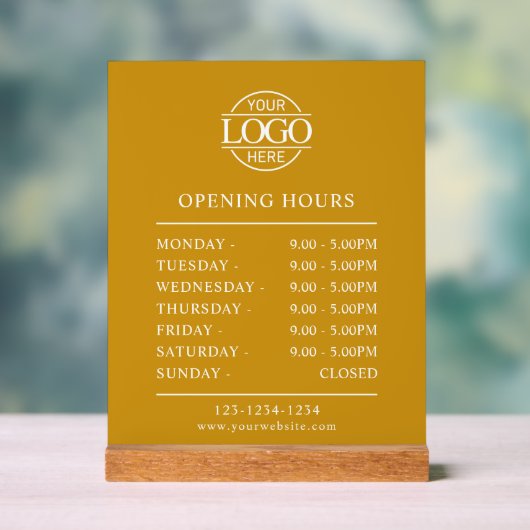 Stylish Minimal Mustard Business Opening Hours Acrylschild (Neutral)