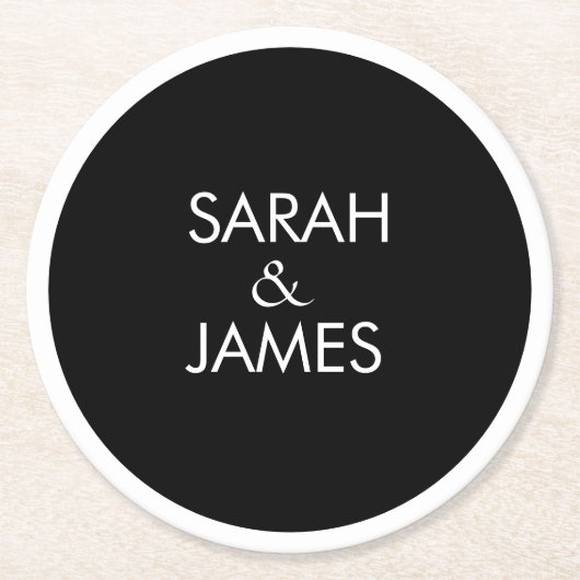 STYLISH MINIMAL PERSONALISIERT NAME BLACK WEDD RUNDER PAPPUNTERSETZER (Vorderseite)