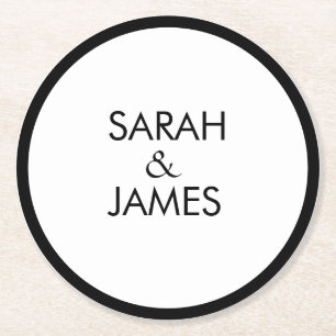 STYLISH MINIMAL PERSONALISIERTER NAME WEISSER WEDD RUNDER PAPPUNTERSETZER