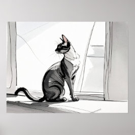 Stylish Minimalist Art Cat in the City Sunning  Poster