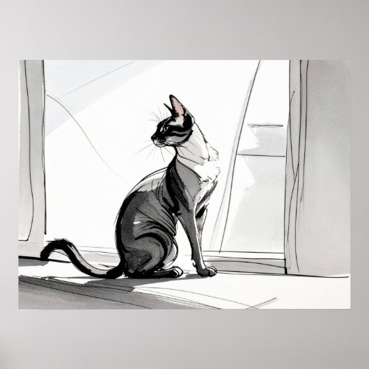Stylish Minimalist Art Cat in the City Sunning  Poster (Vorne)
