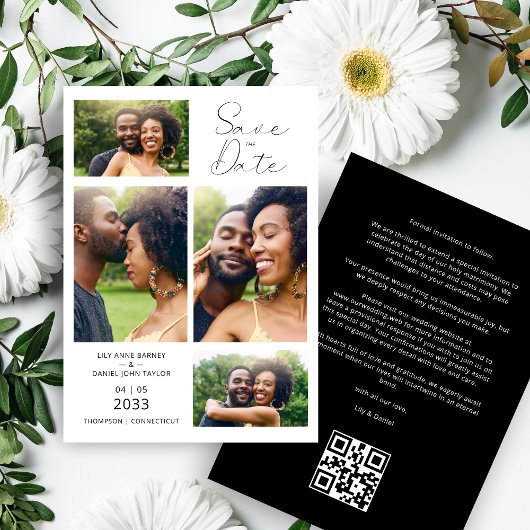 Stylish Minimalist Custom 4-Photo Wedding Save The Date