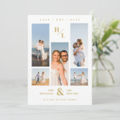 Stylish Minimalist Initials Collage 5 photos Save The Date (Stehend Vorderseite)