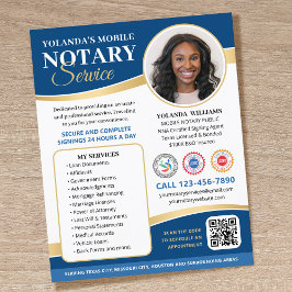 Stylish Mobile Notary Public QR Code Blue Editable Flyer
