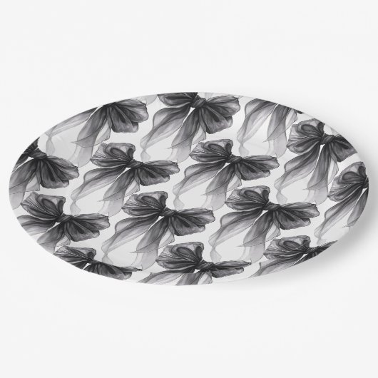Stylish Modern Black Coquette Bow Pappteller (Schrägansicht)