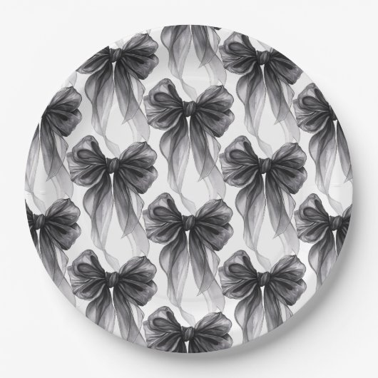 Stylish Modern Black Coquette Bow Pappteller (Vorderseite)