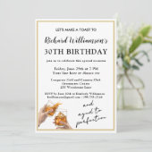 Stylish Modern Black & Gold 30th Birthday Party Einladung (Stehend Vorderseite)