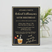 Stylish Modern Black & Gold 50th Birthday Party Einladung (Stehend Vorderseite)