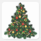 Stylish Modern Christmas Tree Custom Square  Quadratischer Aufkleber (Vorderseite)