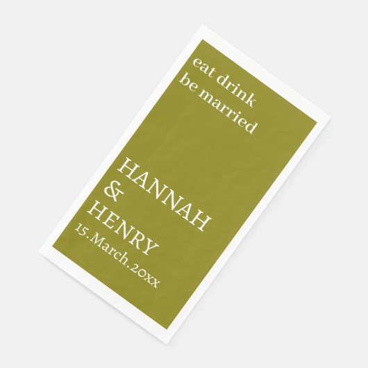 STYLISH MODERN CUSTOMIZED SCRIPT OLIVE WEDDING SERVIETTE (Ecke)