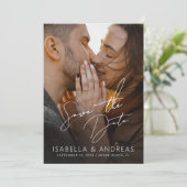 Stylish Modern Full Photo Wedding Save the Date (Stehend Vorderseite)