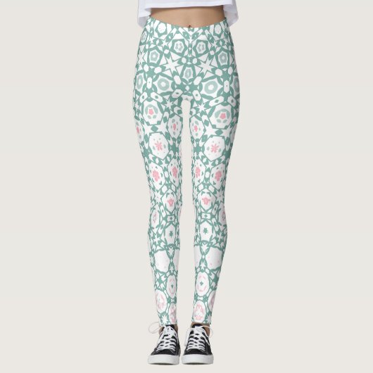 Stylish Modern Geometric Green Pink Leggings (Vorderseite)
