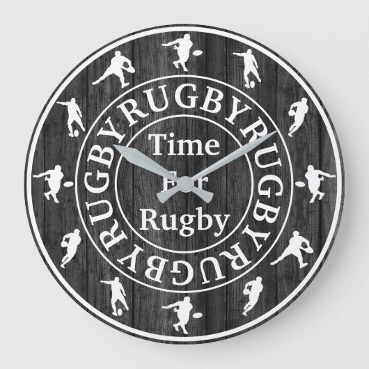 Stylish Modern Grey And White Time For Rugby Große Wanduhr (Vorderseite)