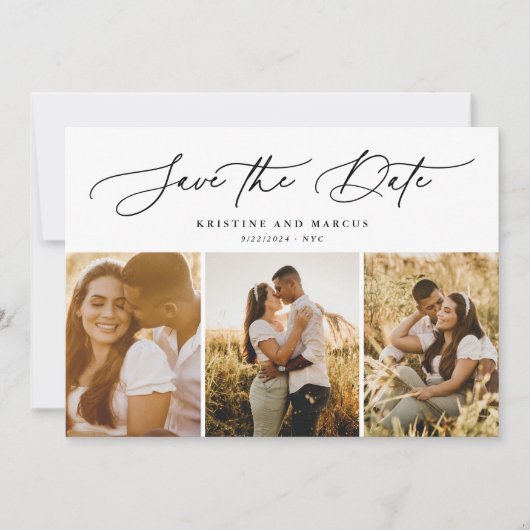 Stylish Modern Script 3-Foto Multi Save The Date (Vorderseite)