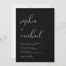 Stylish Modern Script Black And White Wedding Einladung