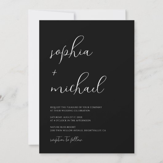 Stylish Modern Script Black And White Wedding Einladung (Vorderseite)