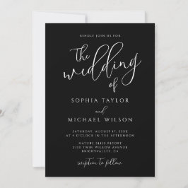 Stylish Modern Script Black And White Wedding Einladung