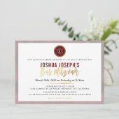 STYLISH MONOGRAM BAR MITZVAH-Maroon Einladung (Stehend Vorderseite)