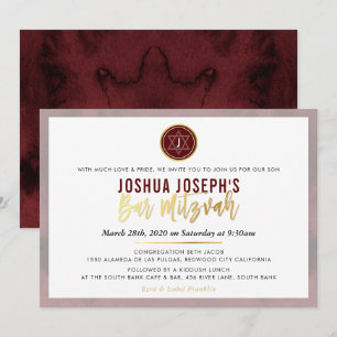 STYLISH MONOGRAM BAR MITZVAH-Maroon Einladung