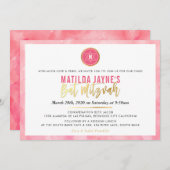 STYLISH MONOGRAM BAT MITZVAH Korallengold Einladung (Vorne/Hinten)