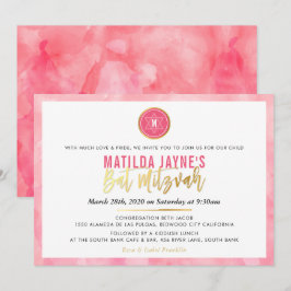 STYLISH MONOGRAM BAT MITZVAH Korallengold Einladung